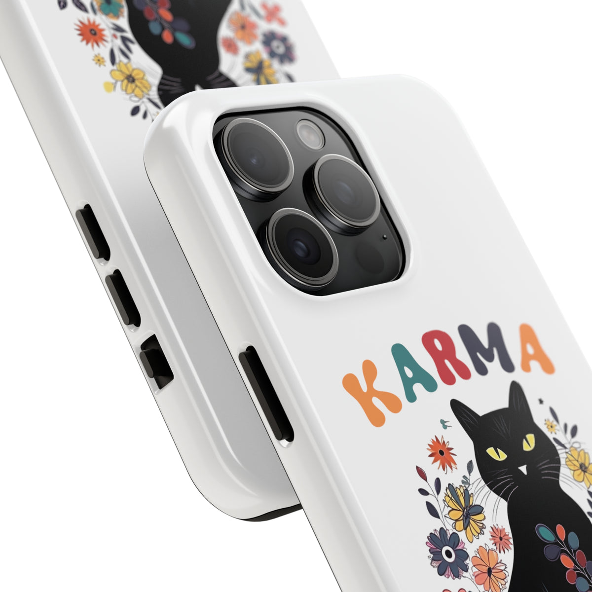 Karma Is A Cat iPhone Case | iPhone 15 14 13 12 11 Phone Case | Black Cat Lover Gift | Tough Impact-resistant Phone Case