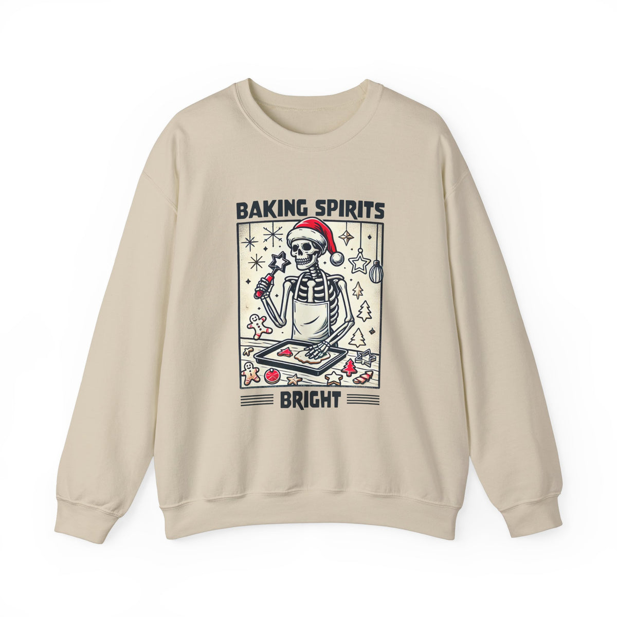 Baking Spirits Bright Christmas Skeleton Shirt | Christmas Baking Shirt | Goth Christmas Gift | Unisex Crewneck Sweatshirt