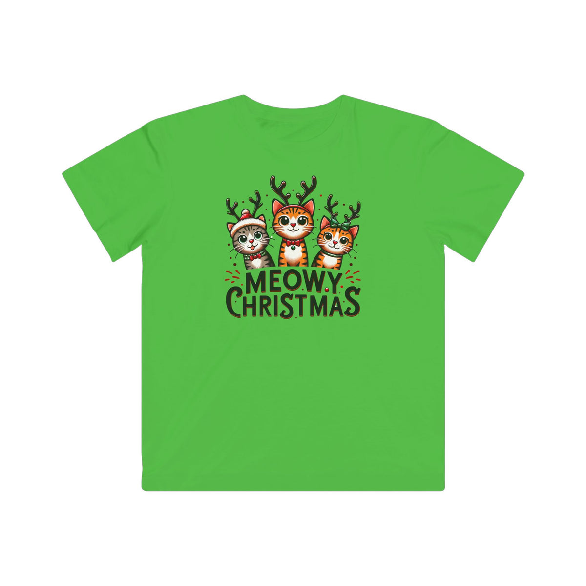 Meowy Christmas Funny Cat Shirt | Cat Lover Gift |  Cute Reindeer Shirt |  Merry Christmas Gift  | Kids Fine Jersey Tee