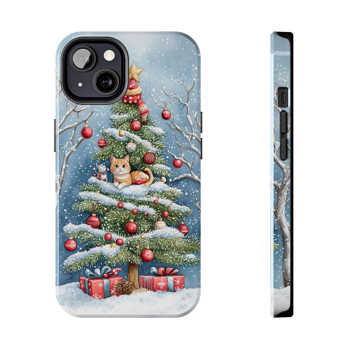 Cute Cat Christmas Tree Phone Case | iPhone 16 15 14 13 Case | Samsung Galaxy S24 S23 S22 S21 Case | Tough Impact-resistant Phone Case