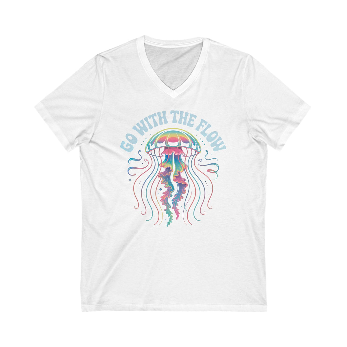 Go With The Flow Cute Jellyfish Shirt | Marine Life Mindfulness Shirt | Beach Bum Gift | Unisex Jersey V-neck T-shirt