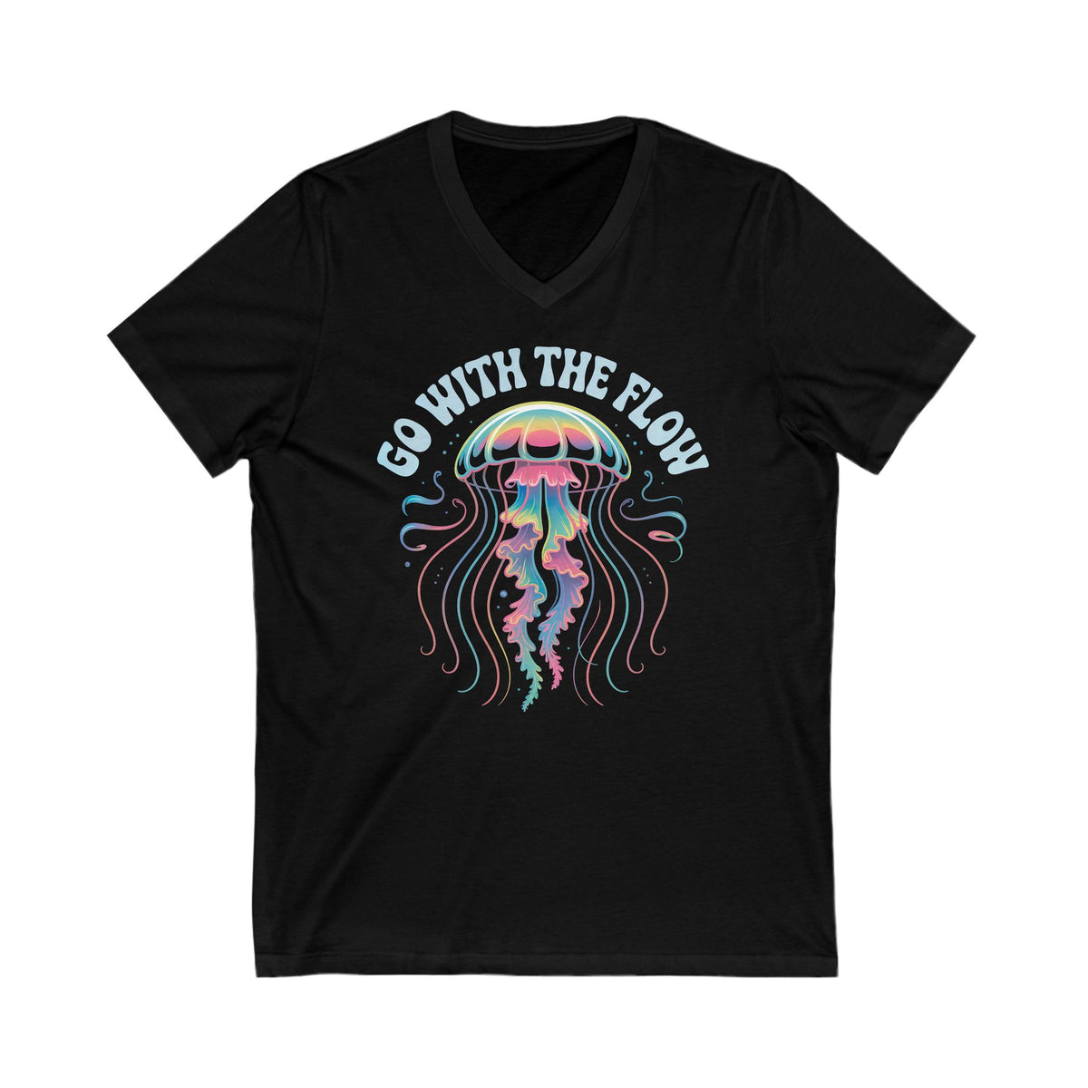 Go With The Flow Cute Jellyfish Shirt | Marine Life Mindfulness Shirt | Beach Bum Gift | Unisex Jersey V-neck T-shirt