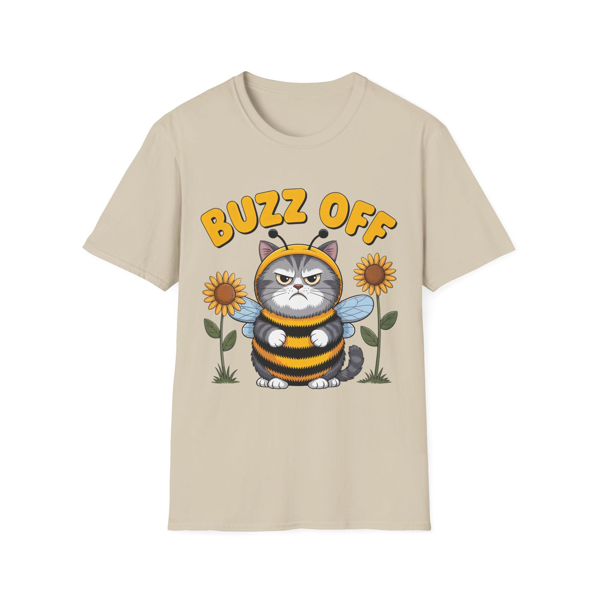 Buzz Off Funny Cat Meme Shirt | Cat Lover Introvert Shirt | Cute Bee Antisocial Shirt | Unisex Soft style T-Shirt