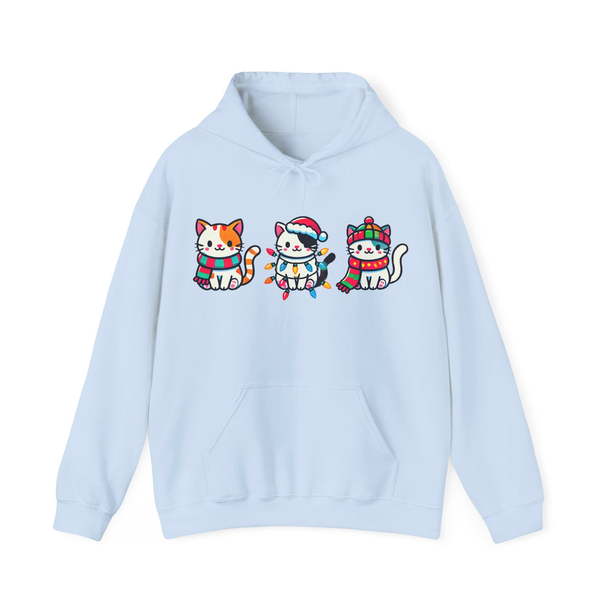 Cute Kawaii Cat Christmas Lights Shirt | Christmas Cat Sweatshirt Hoodie | Cat Lover Gift For Her | Unisex Hooded Sweatshirt