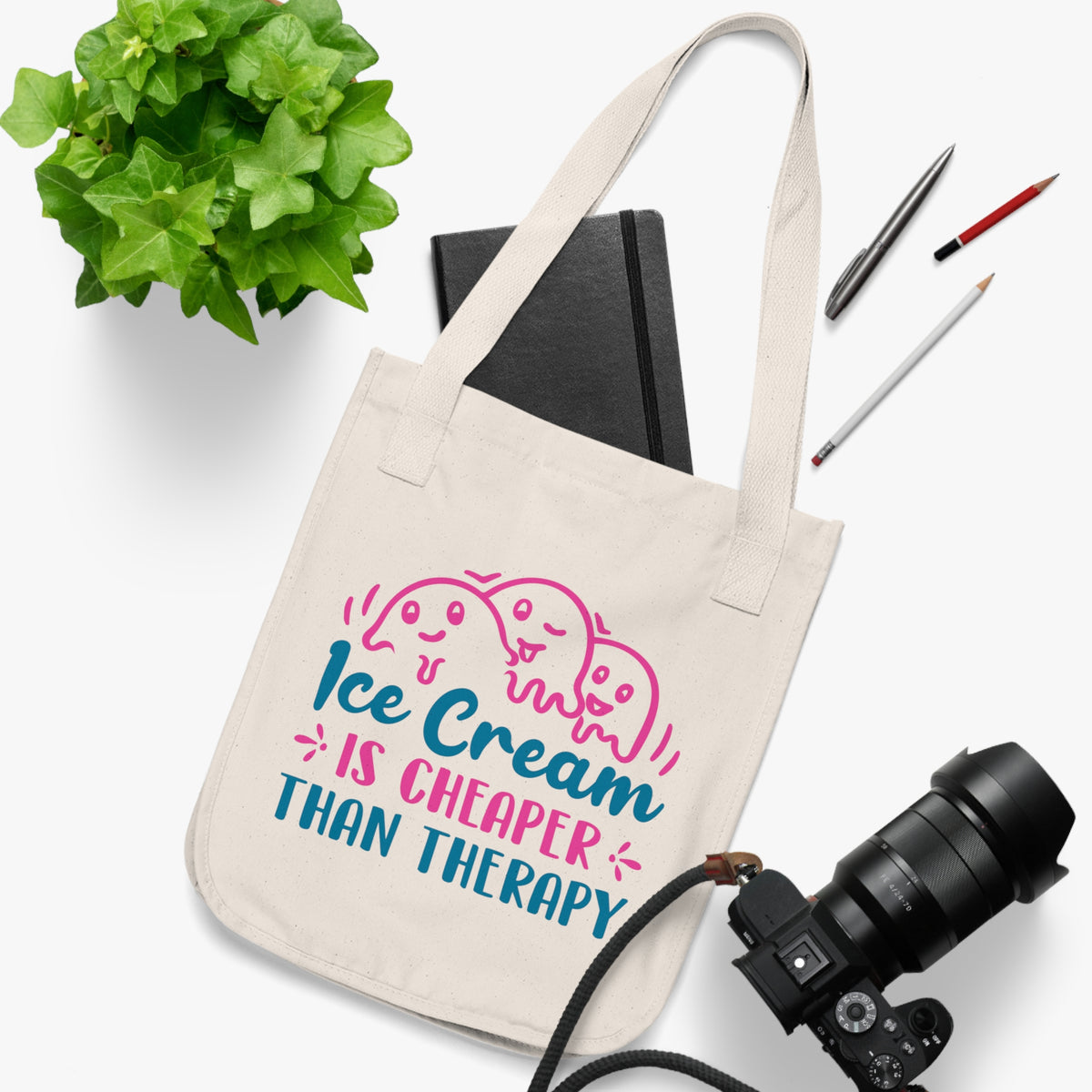 Ice Cream Therapy Funny Psychology Tote | Psychologist Gift | Organic Canvas Tote Bag
