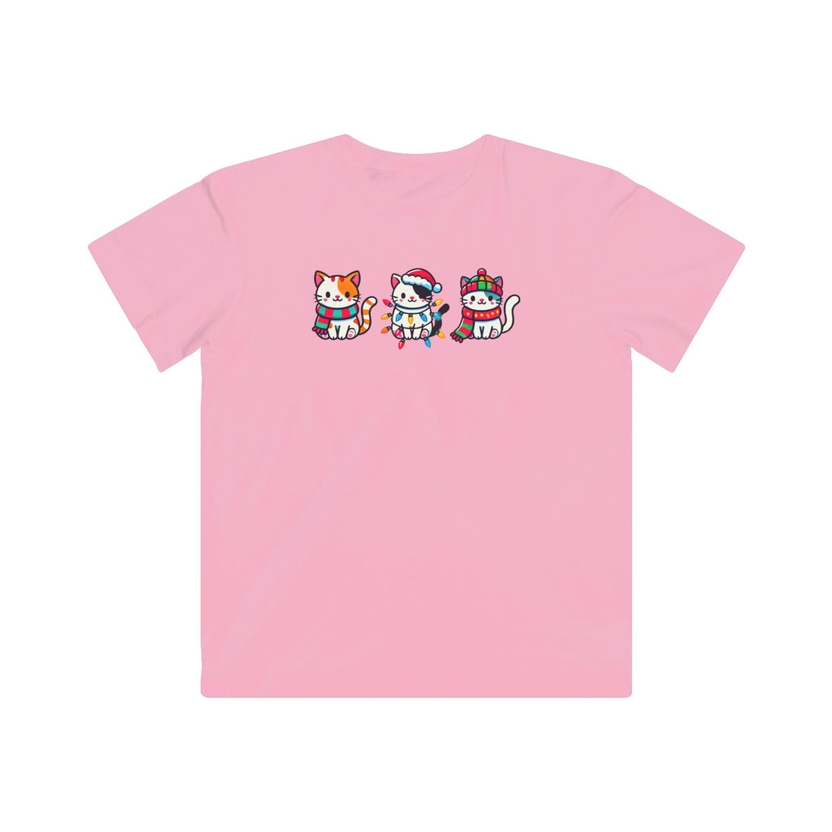 Cute Kawaii Cat Christmas Lights Shirt | Christmas Cat Kid's Shirt | Cat Lover Gift For Her | Kids Fine Jersey T-shirt