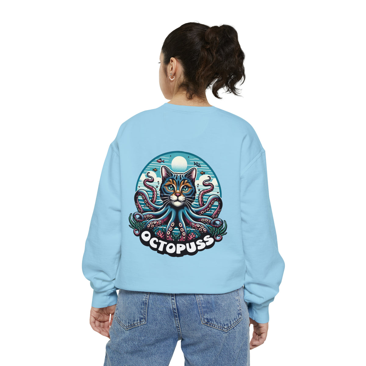 Octopuss Beach Bum Funny Cat Octopus Shirt | Cat Lover Gift | Beach Bum Shirt | Unisex Garment-Dyed Sweatshirt