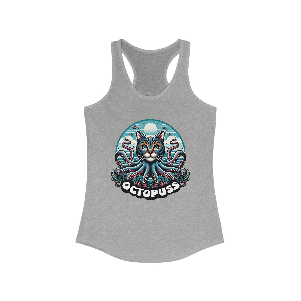 Octopuss Beach Bum Funny Cat Octopus Shirt | Cat Lover Gift | Beach Bum Shirt | Women's Slim-fit Racerback Tank Top