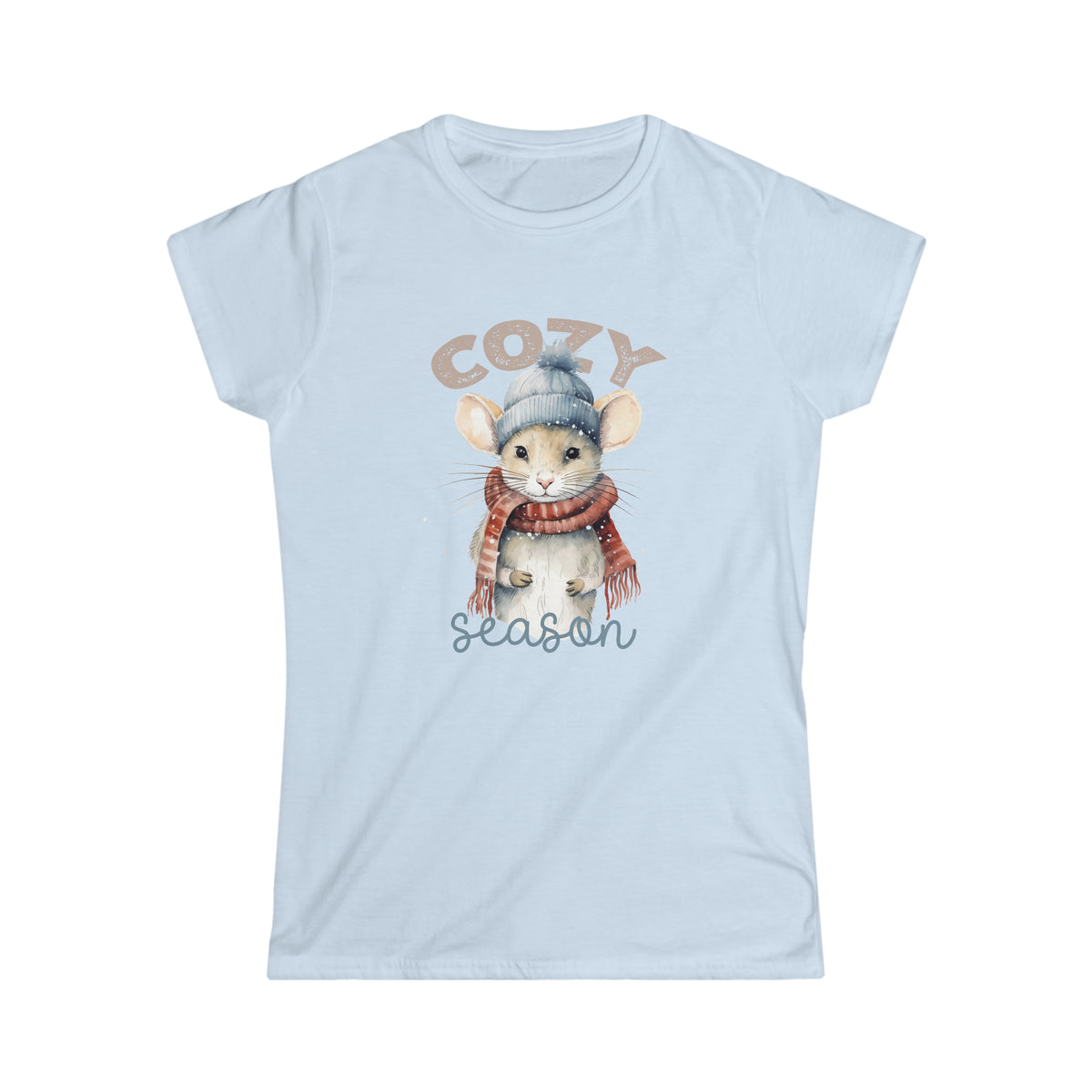 Cozy Season Cute Mouse Shirt | Cold Winter Scarf Shirt | Nature Lover Gift | Women's Slim-Fit Soft Style T-shirt