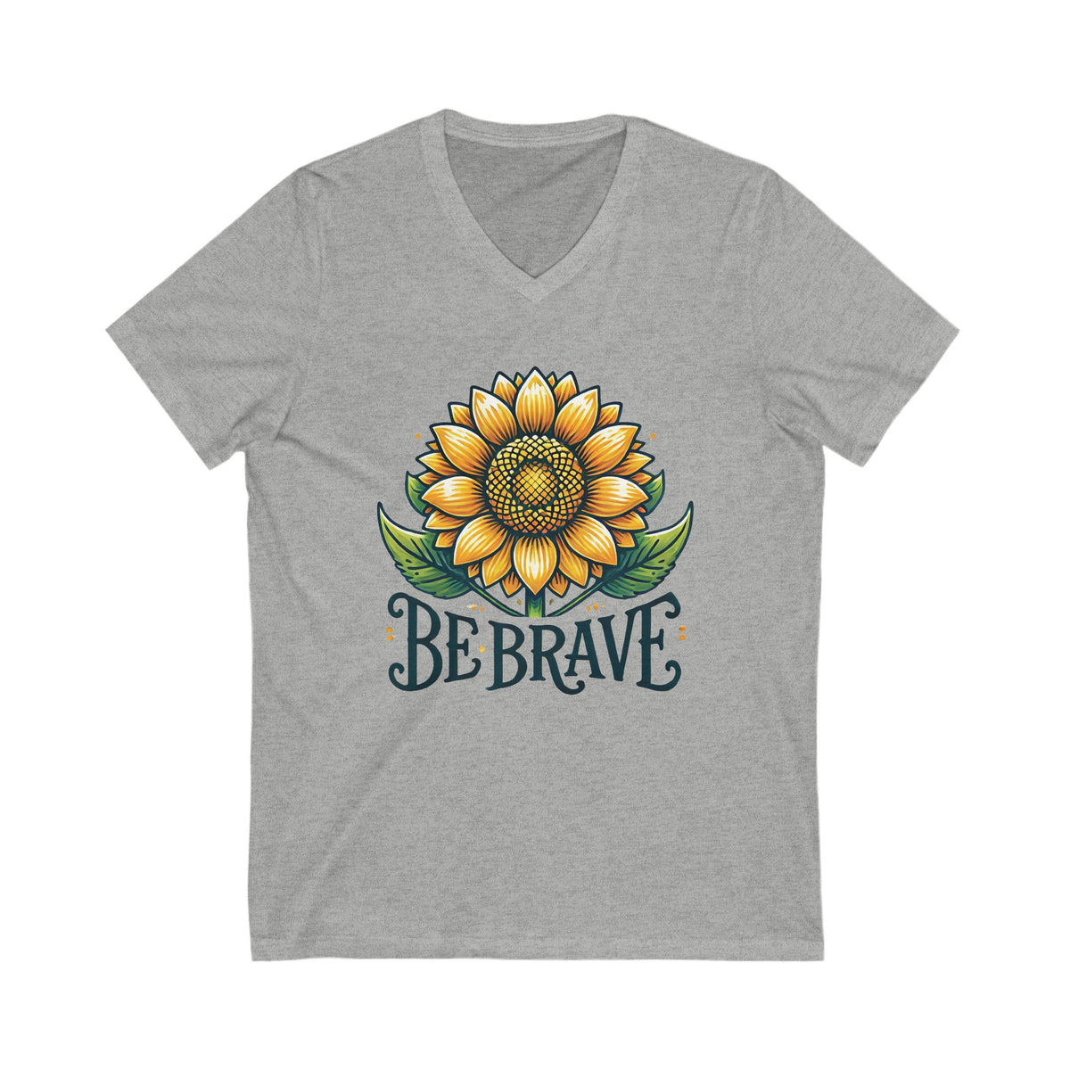 Be Brave Motivational Sunflower Shirt | Botanical Shirt | Positive Message Empowerment Shirt | Nature Lover Gift | Unisex V-neck T-shirt