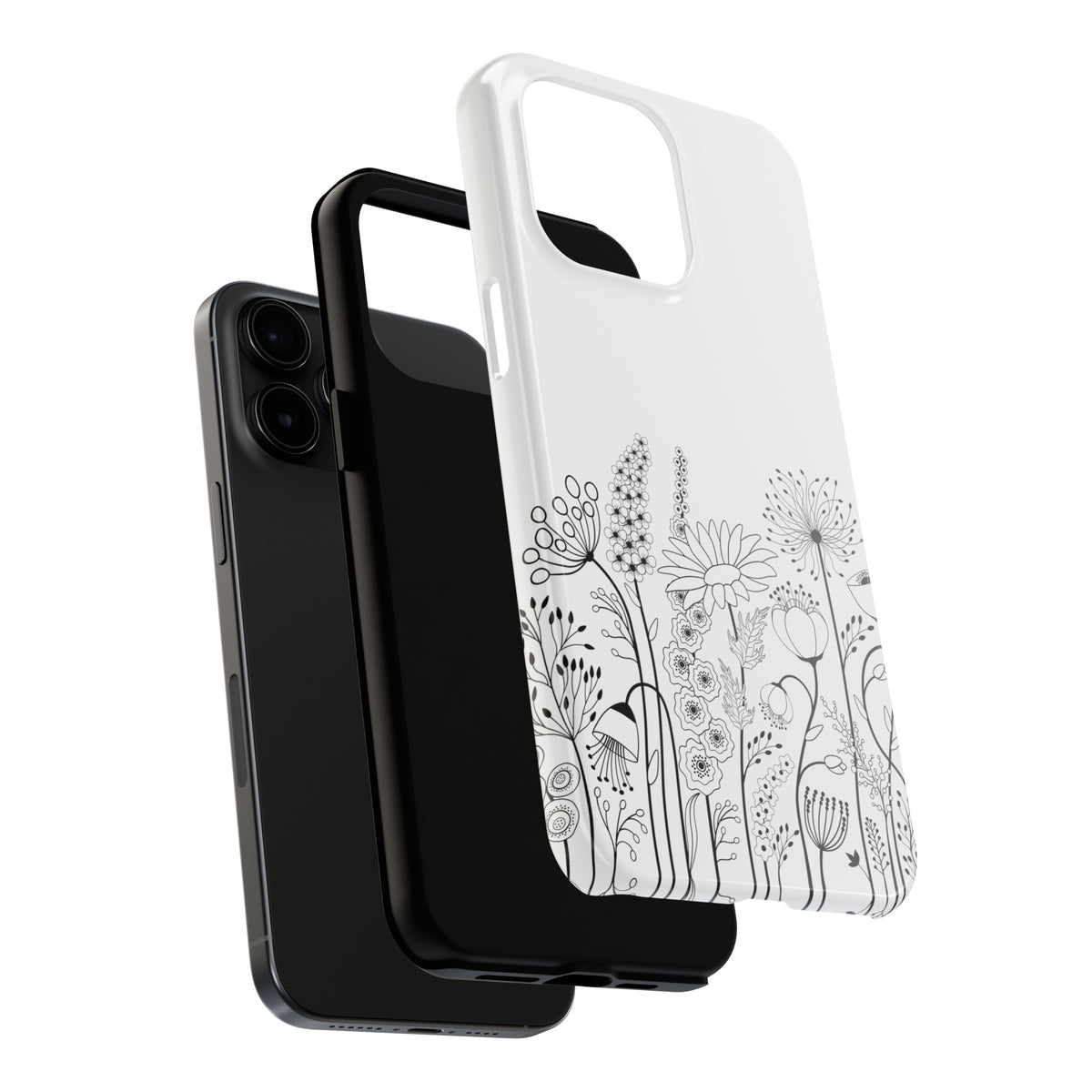 Black & White Wildflower Art iPhone 15 Phone Case | iPhone 11 12 13 14 15 Case | Garden Lover Gift For Her | Tough Phone Case