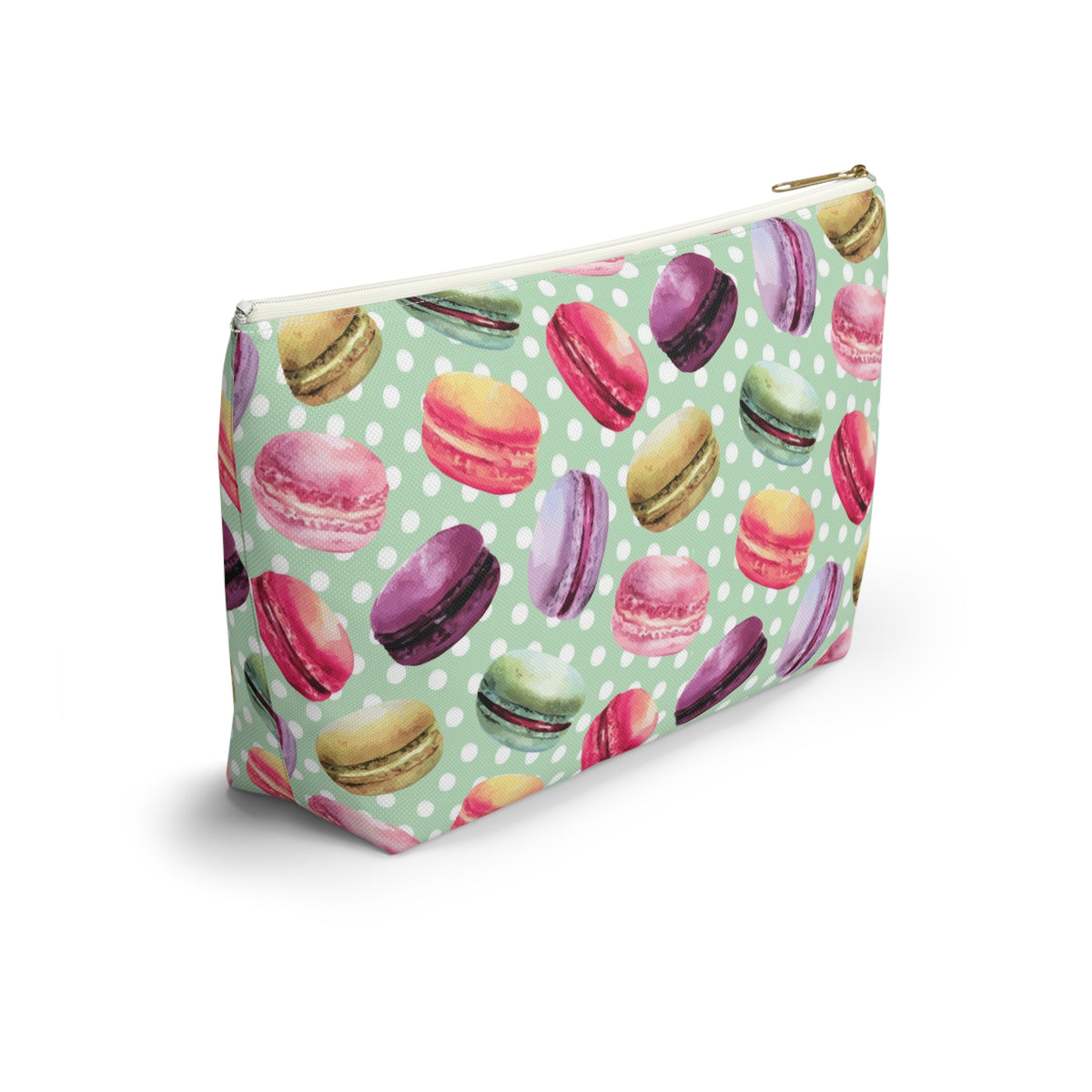 French Macaron Print Makeup Cosmetic Bag | Macaron Baking Gifts | Accessory Pouch with T-Bottom