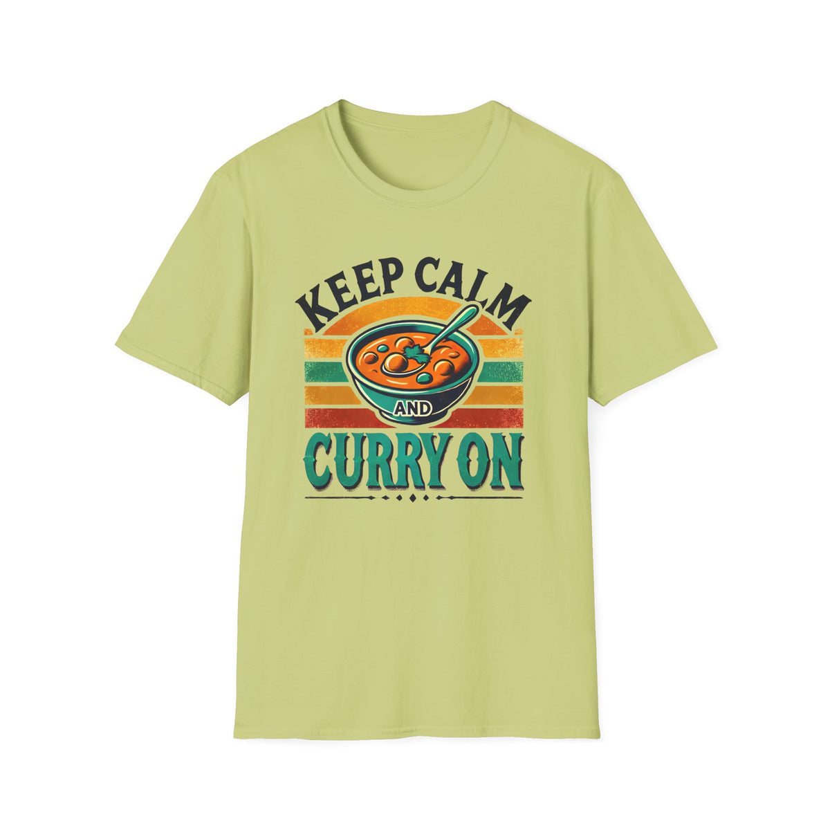 Keep Calm Curry On Indian Funny Foodie Shirt | Indian Food Shirt | Funny Indian Gift | Unisex Soft style T-Shirt