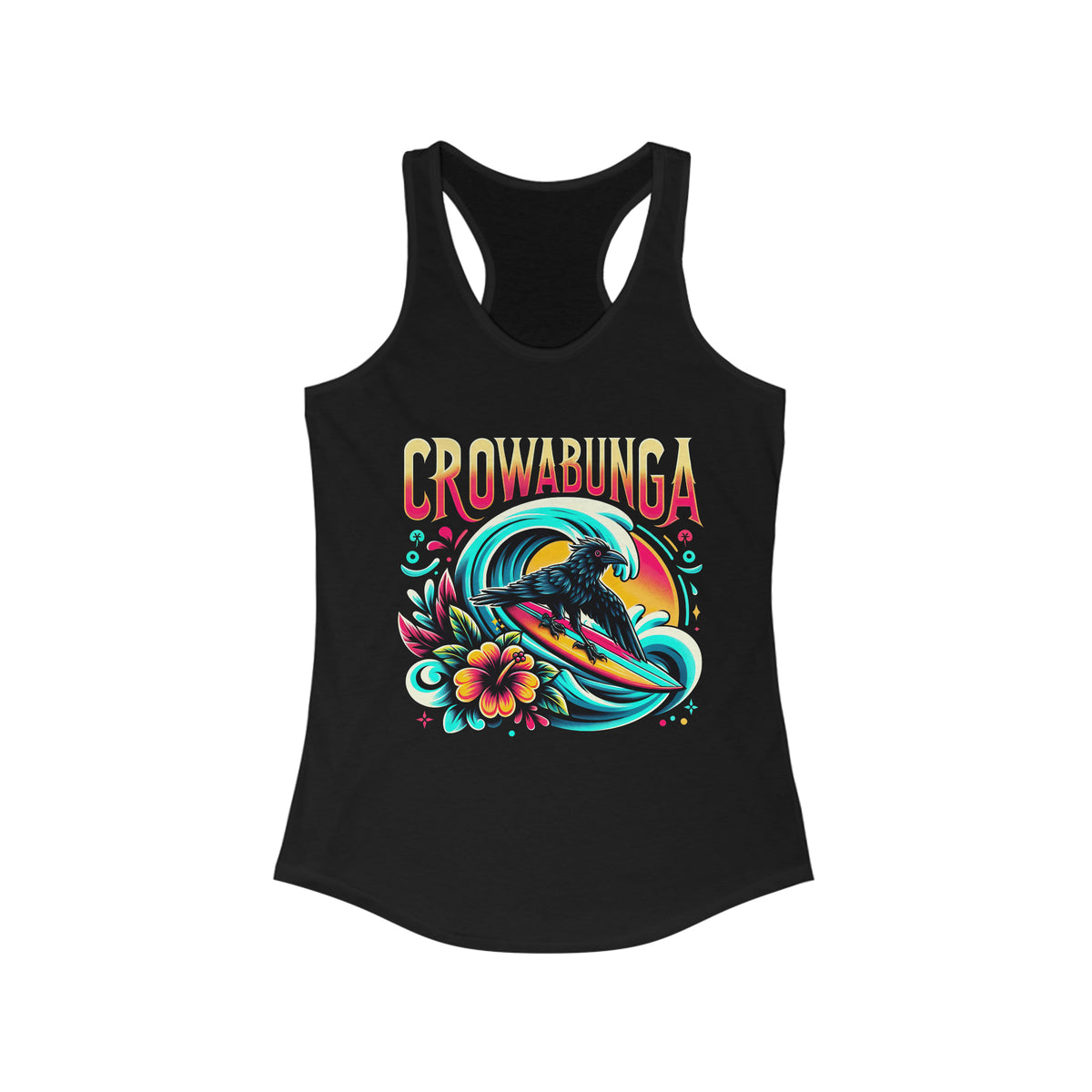 Crowabunga Funny Surfing Crow Shirt | Surfer Shirt | Crow Lover Beach Bum Gift | Bird Lover Surfing Shirt  | Women's Slim Fit Racerback Tank