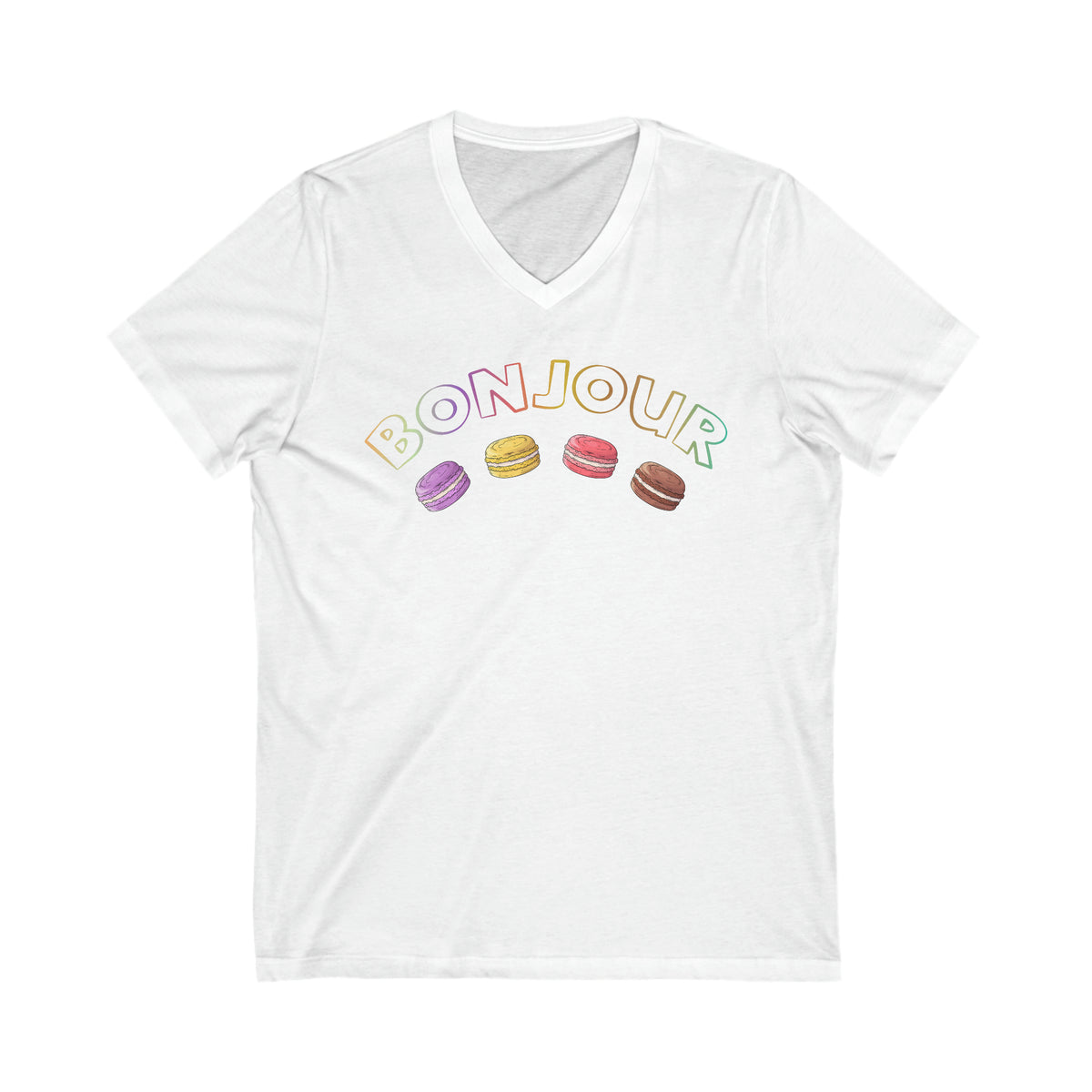 Bonjour French Macaron Cookie Baking Shirt | Macaron Baking Gift | Unisex V-neck T-shirt