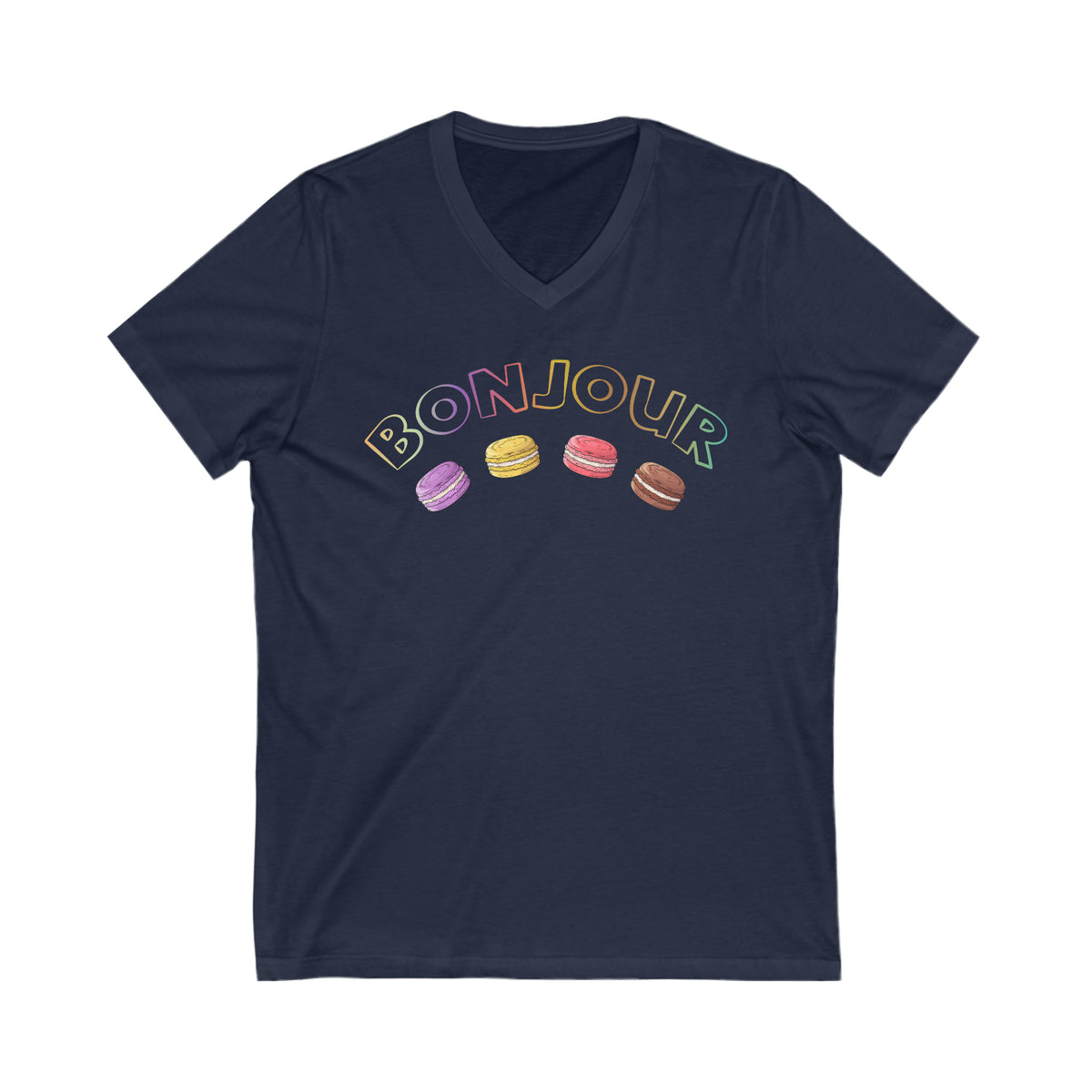 Bonjour French Macaron Cookie Baking Shirt | Macaron Baking Gift | Unisex V-neck T-shirt