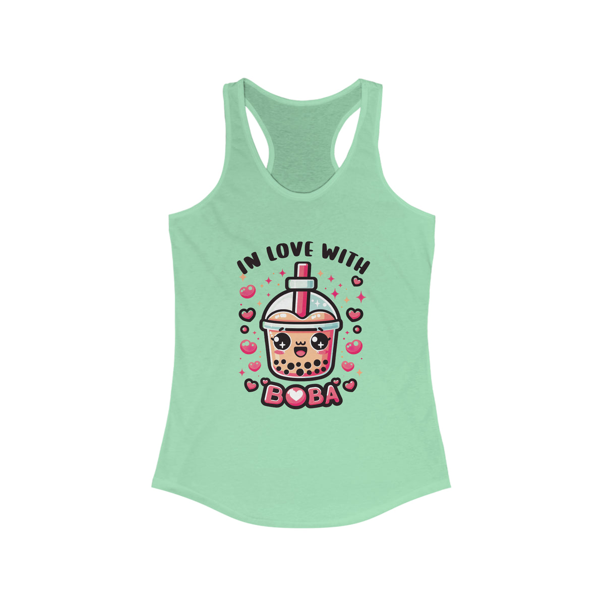 In Love With Boba Tea Lover Kawaii Shirt |  Cute Kawaii Valentine's Day Gift for Her | Women's Slim Fit Racerback Tank Top