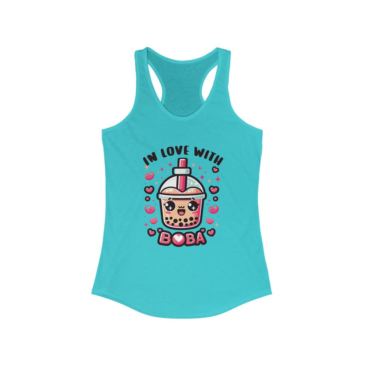 In Love With Boba Tea Lover Kawaii Shirt |  Cute Kawaii Valentine's Day Gift for Her | Women's Slim Fit Racerback Tank Top