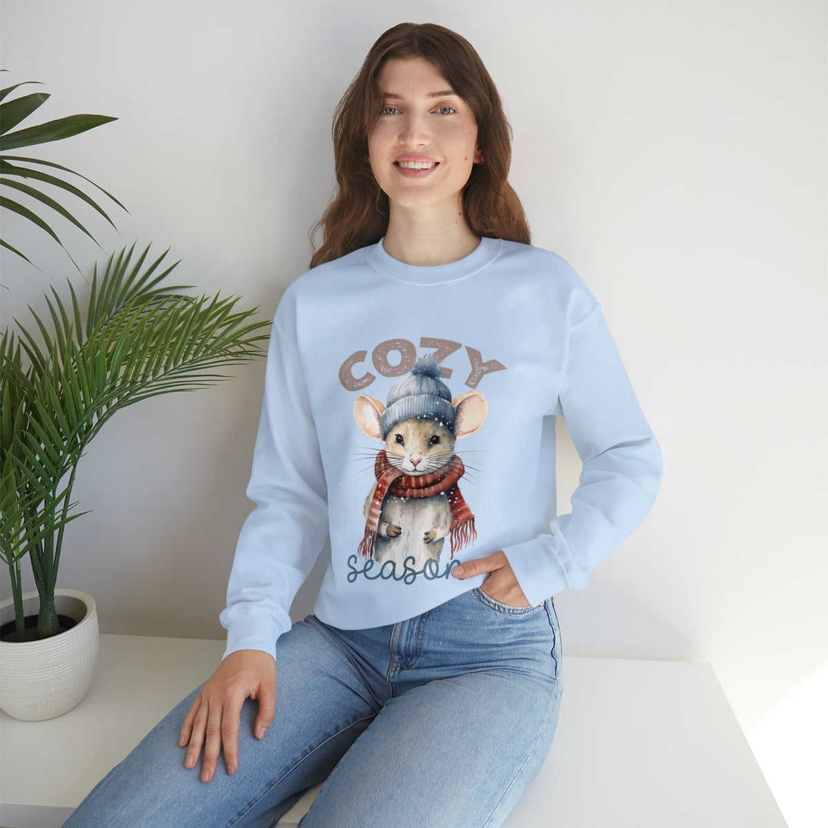 Cozy Season Cute Mouse Shirt | Cold Winter Scarf Shirt | Nature Lover Gift |  Unisex Crewneck Sweatshirt