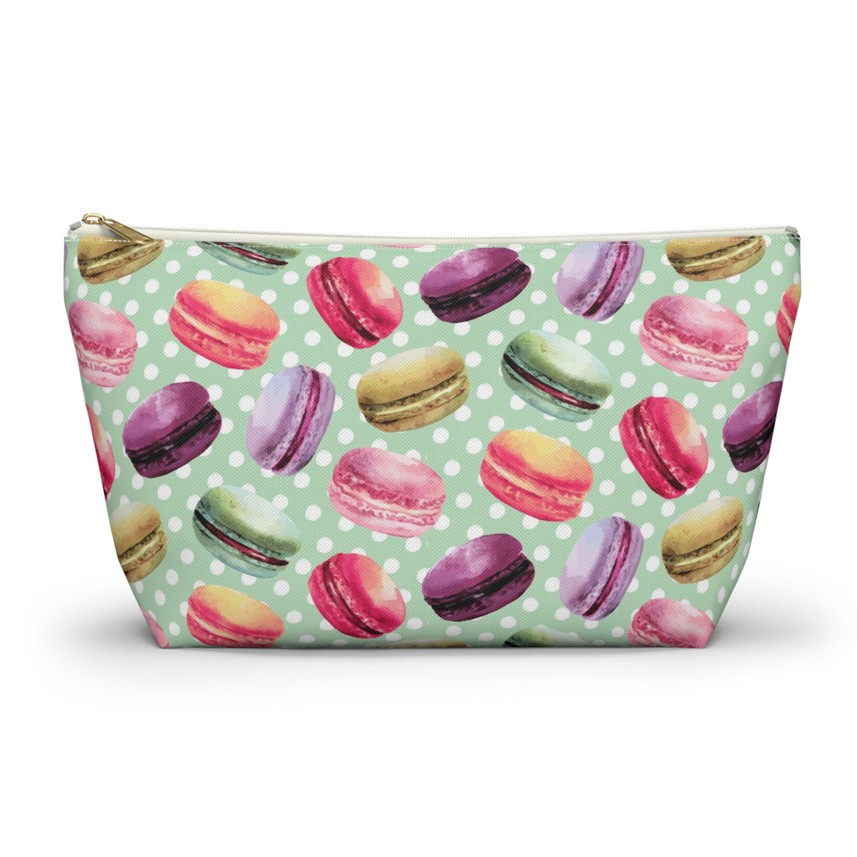 French Macaron Print Makeup Cosmetic Bag | Macaron Baking Gifts | Accessory Pouch with T-Bottom