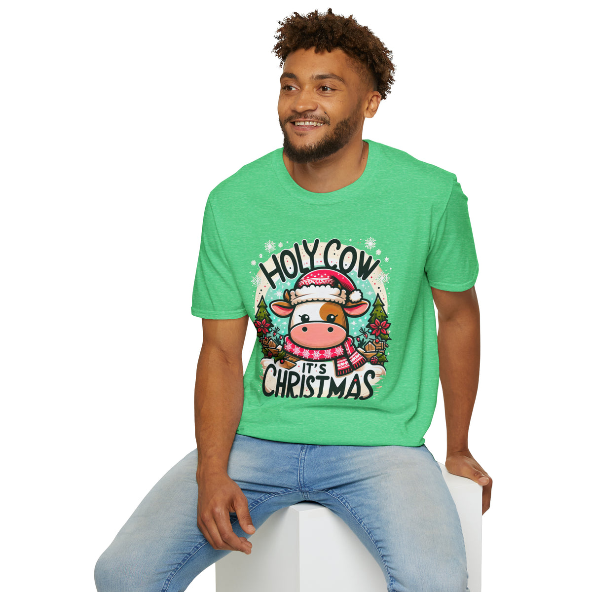 Holy Cow It's Christmas Shirt | Cute Cow Shirt | Farm Girl Gift | Cow Christmas Shirt |  Unisex Soft Style T-Shirt