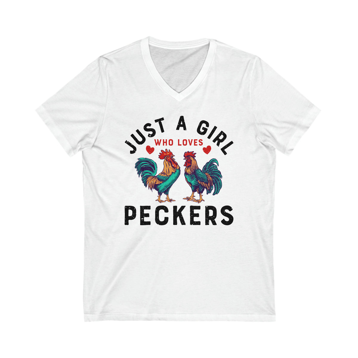 Girl Who Loves Peckers Chicken Farm T-shirt | Funny Chicken Lover Gift | Unisex Jersey V-neck T-shirt