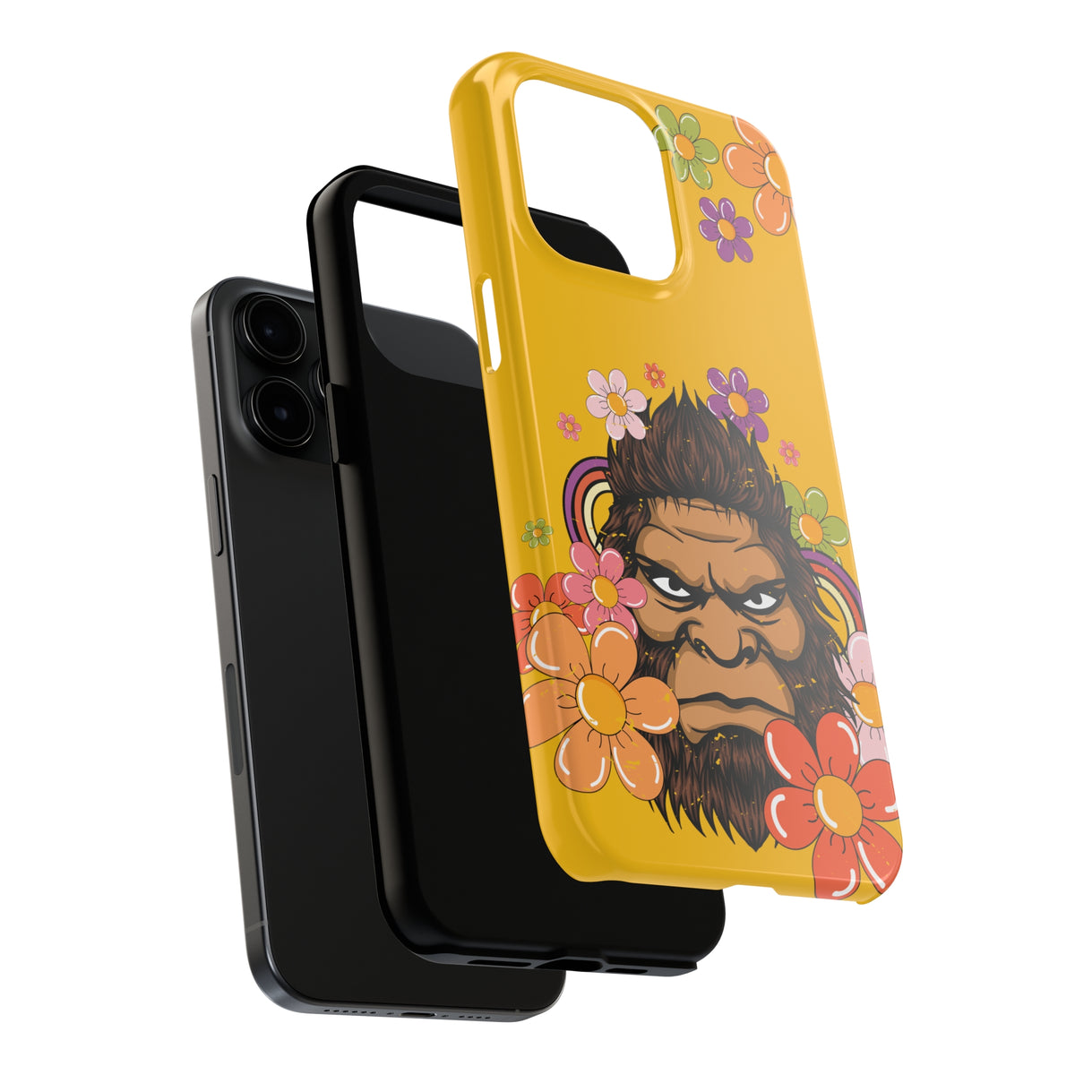 Retro 70s Floral Bigfoot iPhone Case 15 14 13 12 11 | Bigfoot Lover Gift | Tough Phone Case
