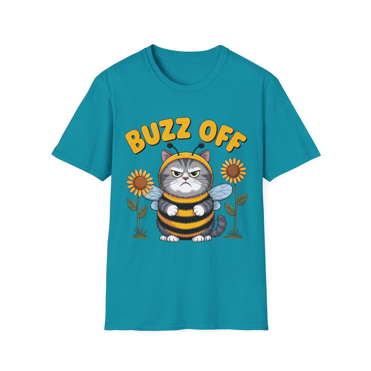 Buzz Off Funny Cat Meme Shirt | Cat Lover Introvert Shirt | Cute Bee Antisocial Shirt | Unisex Soft style T-Shirt