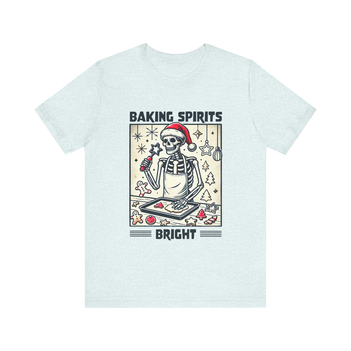 Baking Spirits Bright Christmas Skeleton Shirt | Christmas Baking Shirt | Goth Christmas Gift | Unisex Jersey T-shirt