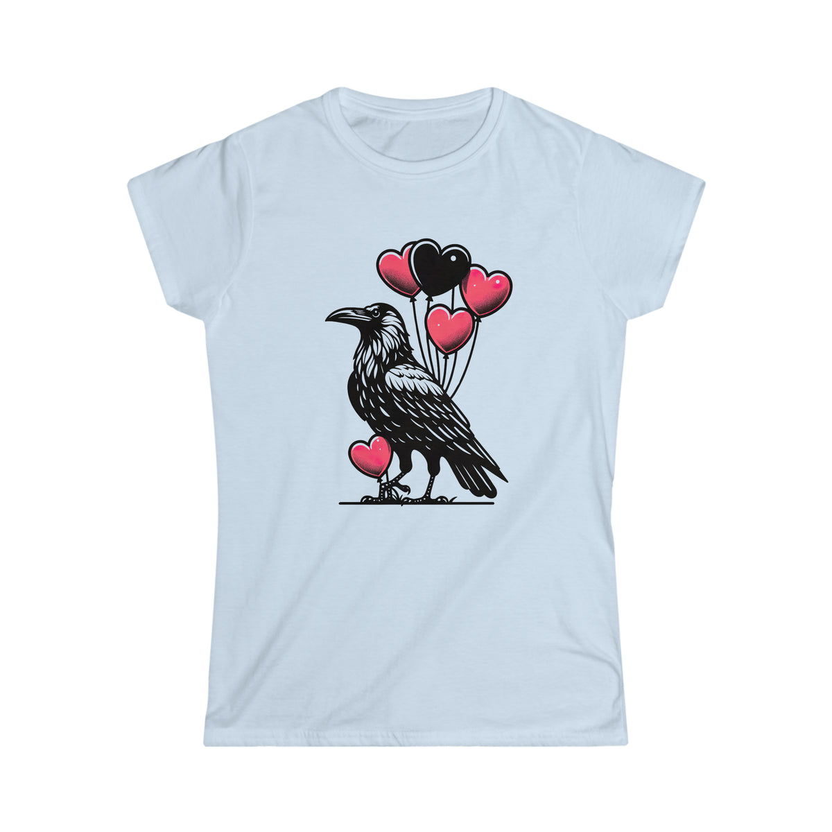 Crow Heart Balloons Valentines Day Shirt | Cute Crow Bird Lover Gift | Women's Soft Style T-shirt