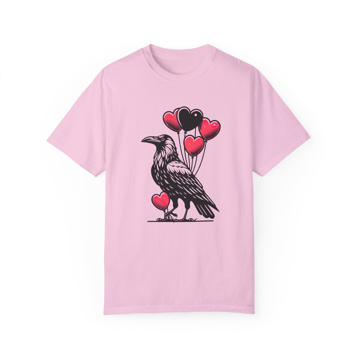 Crow Heart Balloons Valentines Day Shirt | Cute Crow Bird Lover Gift | Unisex Garment-Dyed T-shirt