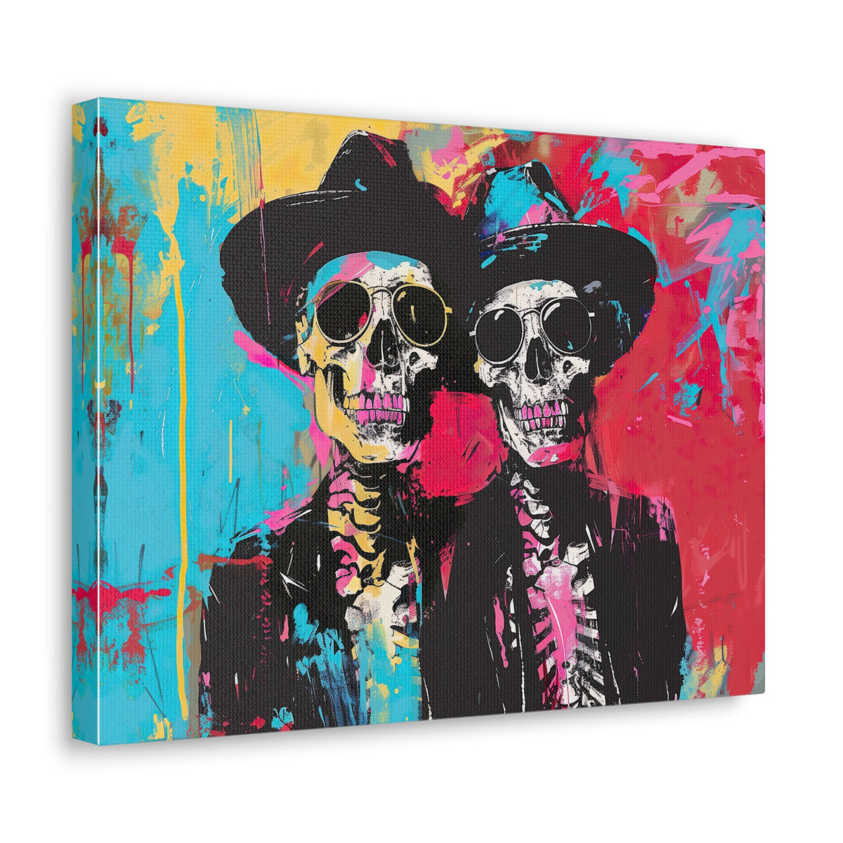 Neon Urban Art Halloween Skeleton Wall Art | Expressionist Art Canvas Gallery Wrap | Halloween Home Decor