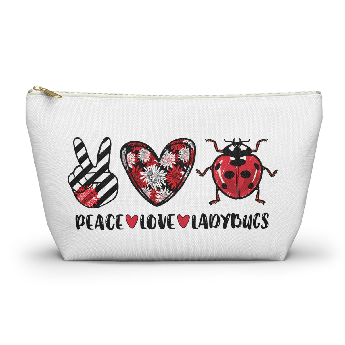 Peace Love Ladybug Gifts, Cute Makeup Bag, Lady Bug Make Up Bag, Accessory Pouch w T-bottom