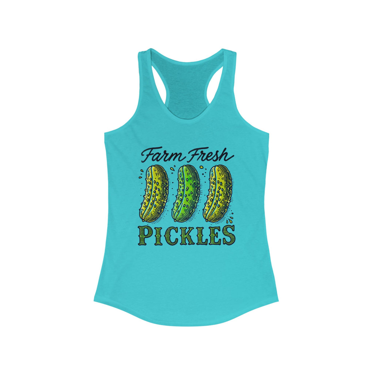 Farm Fresh Pickles Funny Pickle Shirt | Cute Pickle Pun Shirt | Pickle Lover Gift | Garden Shirt | Women's Slim-fit Racerback Tank Top