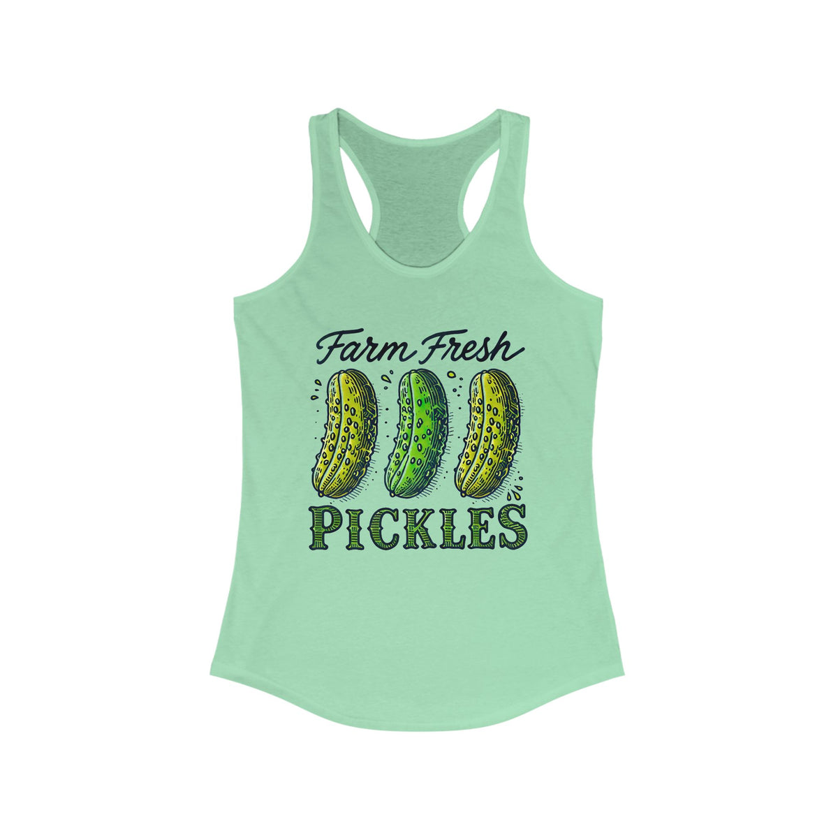 Farm Fresh Pickles Funny Pickle Shirt | Cute Pickle Pun Shirt | Pickle Lover Gift | Garden Shirt | Women's Slim-fit Racerback Tank Top