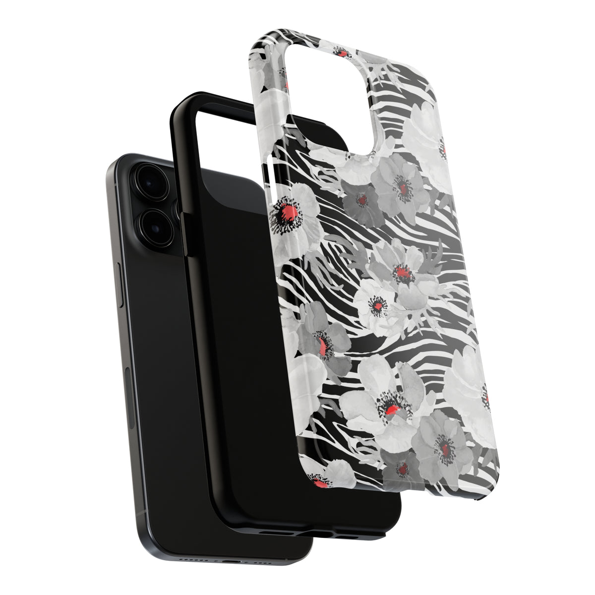 Tropical Zebra Print iPhone Case | iPhone 15 14 13 12 11 Phone Case | Hawaiian Flower Gift | Tough Impact-resistant Phone Case