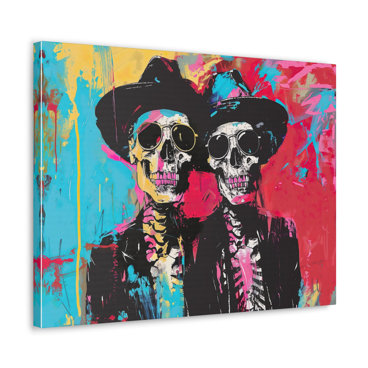 Neon Urban Art Halloween Skeleton Wall Art | Expressionist Art Canvas Gallery Wrap | Halloween Home Decor