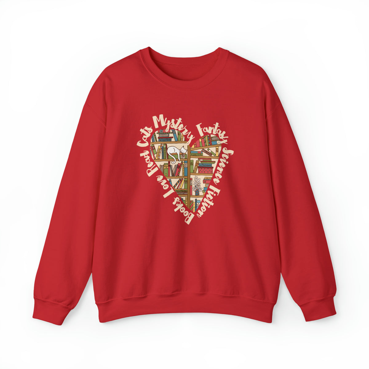 Book Lover Heart Cat Lady T-shirt | Cat Lover Bookworm Gifts | Unisex Crewneck Sweatshirt