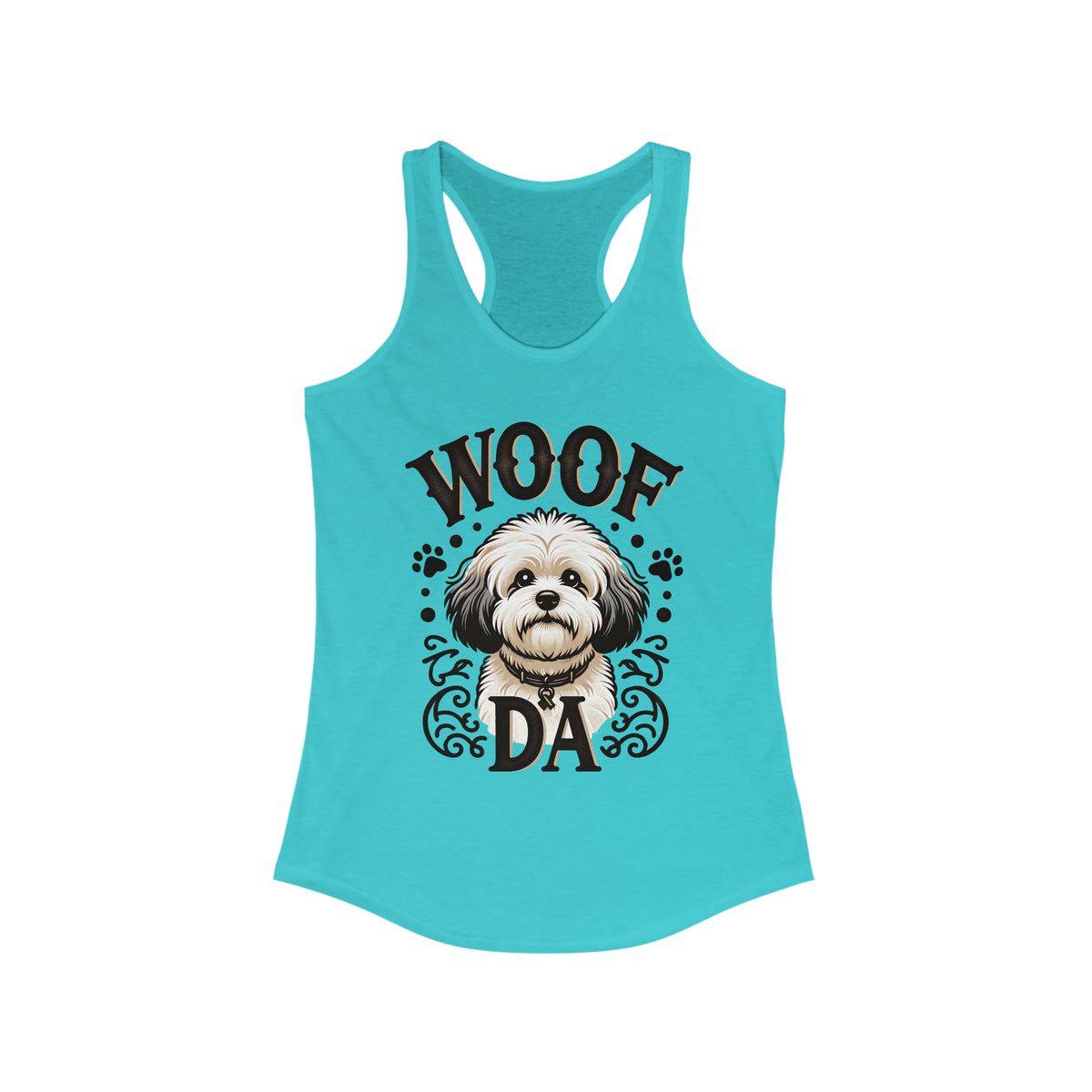 Woof Da Minnesota Dog Lover Shirt | Bichon Frisé Spaniel Mix | Uff Da Norwegian Gift | Women's Slim-fit Racerback Tank Top
