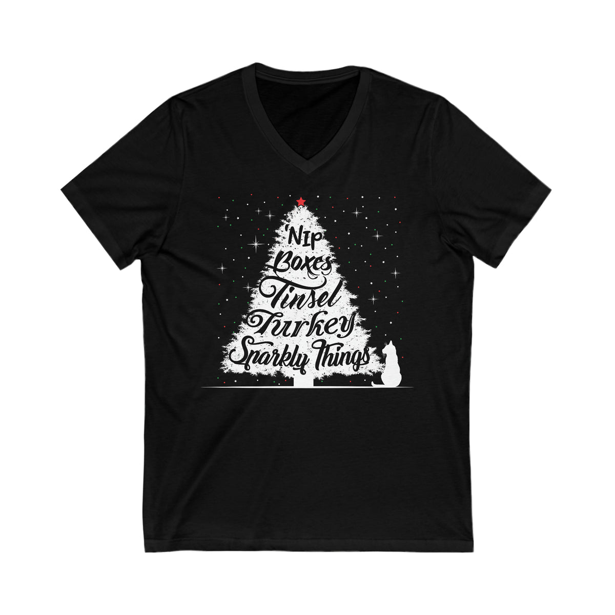 Cute Cat Christmas Tree Shirt | Cat Lover Shirt | Cat Lover Gift | Unisex Jersey V-neck T-shirt