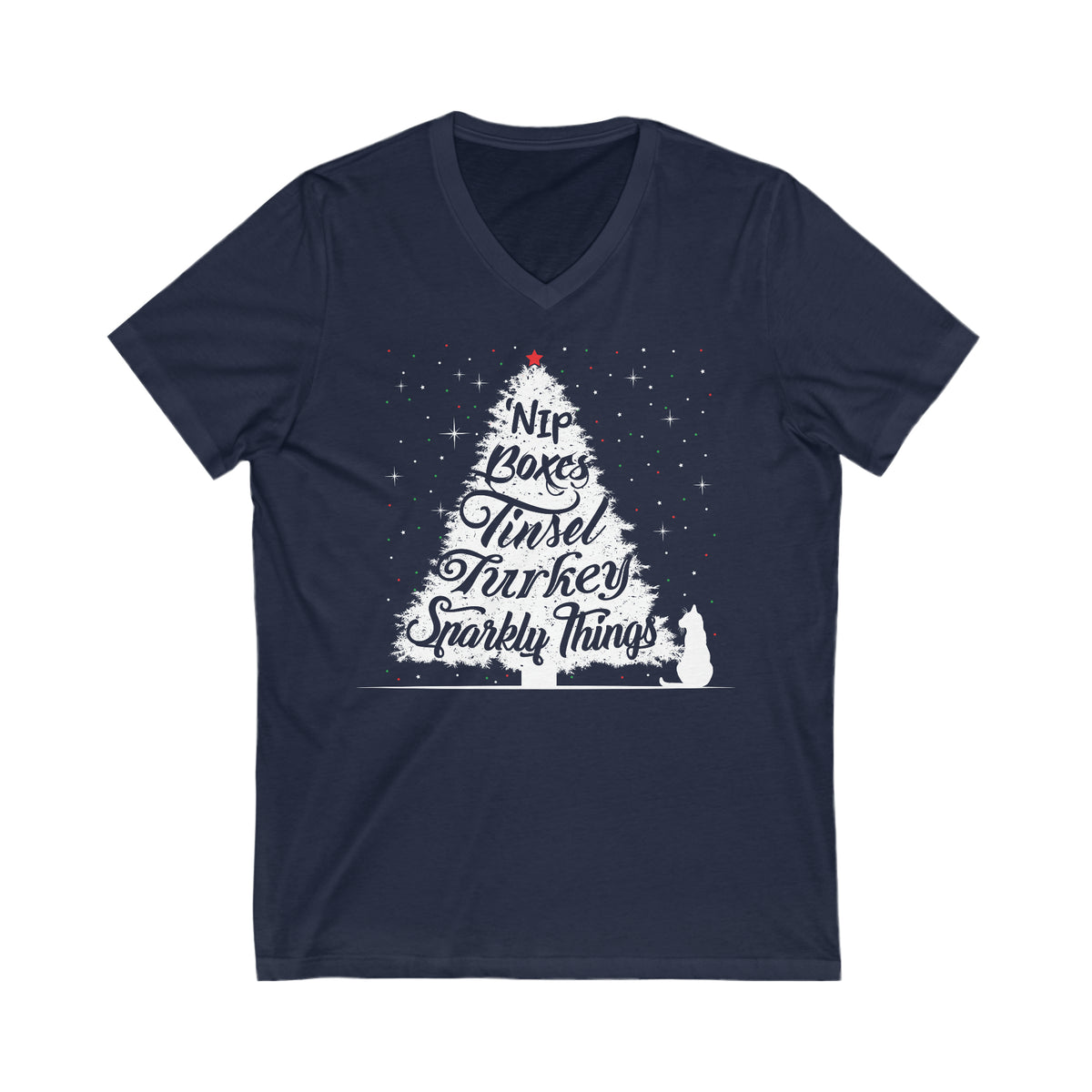 Cute Cat Christmas Tree Shirt | Cat Lover Shirt | Cat Lover Gift | Unisex Jersey V-neck T-shirt