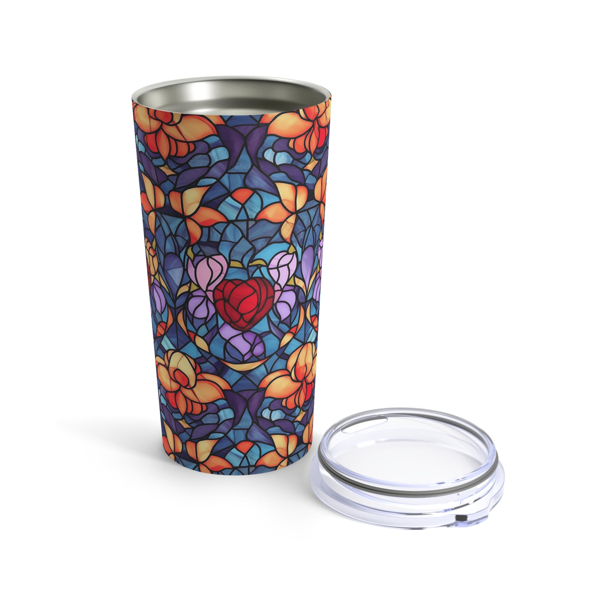 Valentine Heart Stained Glass Print Tumbler | Valentine Gift For Her | 20 oz Tumbler | Stainless Steel Insulated Travel Tumbler