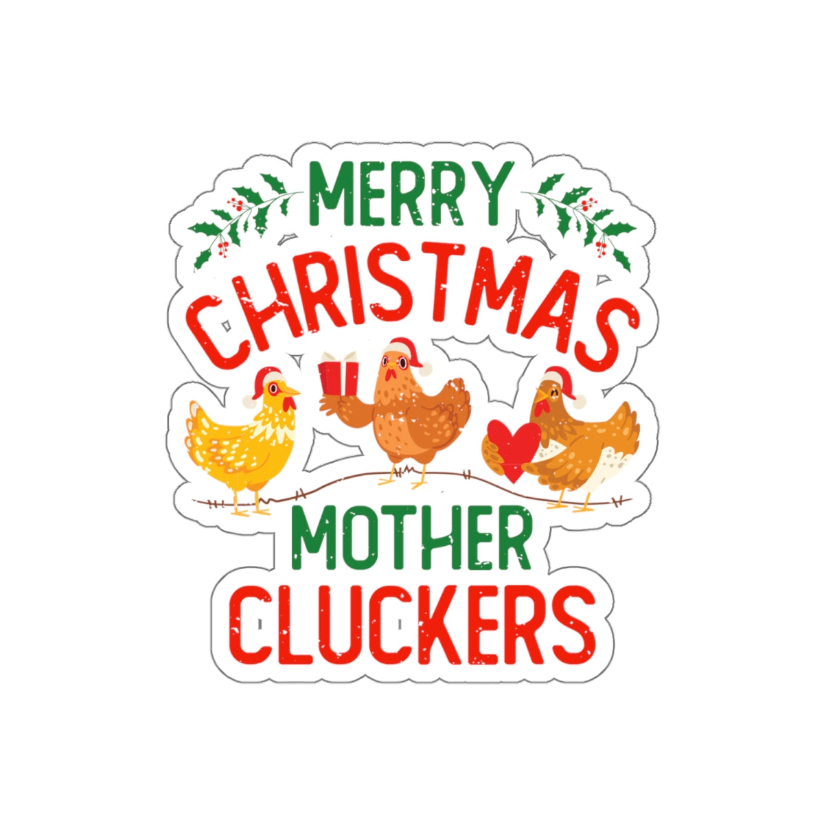 Funny Merry Christmas Chicken Vinyl Stickers | Chicken Farmer Gift  | Kiss-Cut Stickers