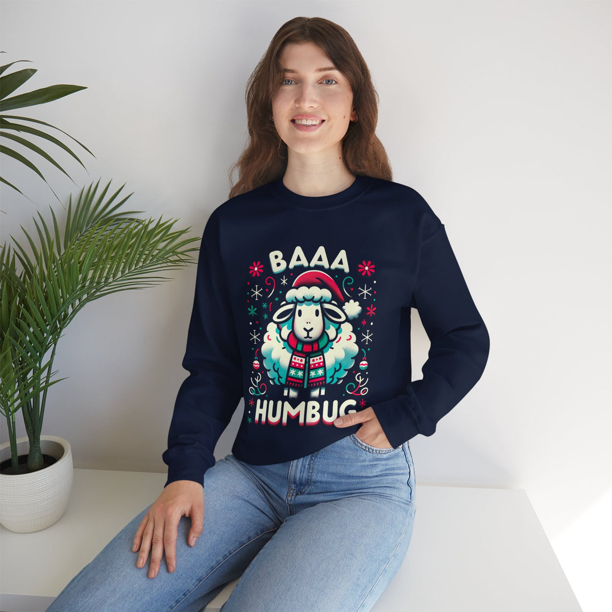 Baaa Humbug Cute Sheep Christmas Sweatshirt | Funny Bah Humbug Christmas Gift | Unisex Crewneck Sweatshirt