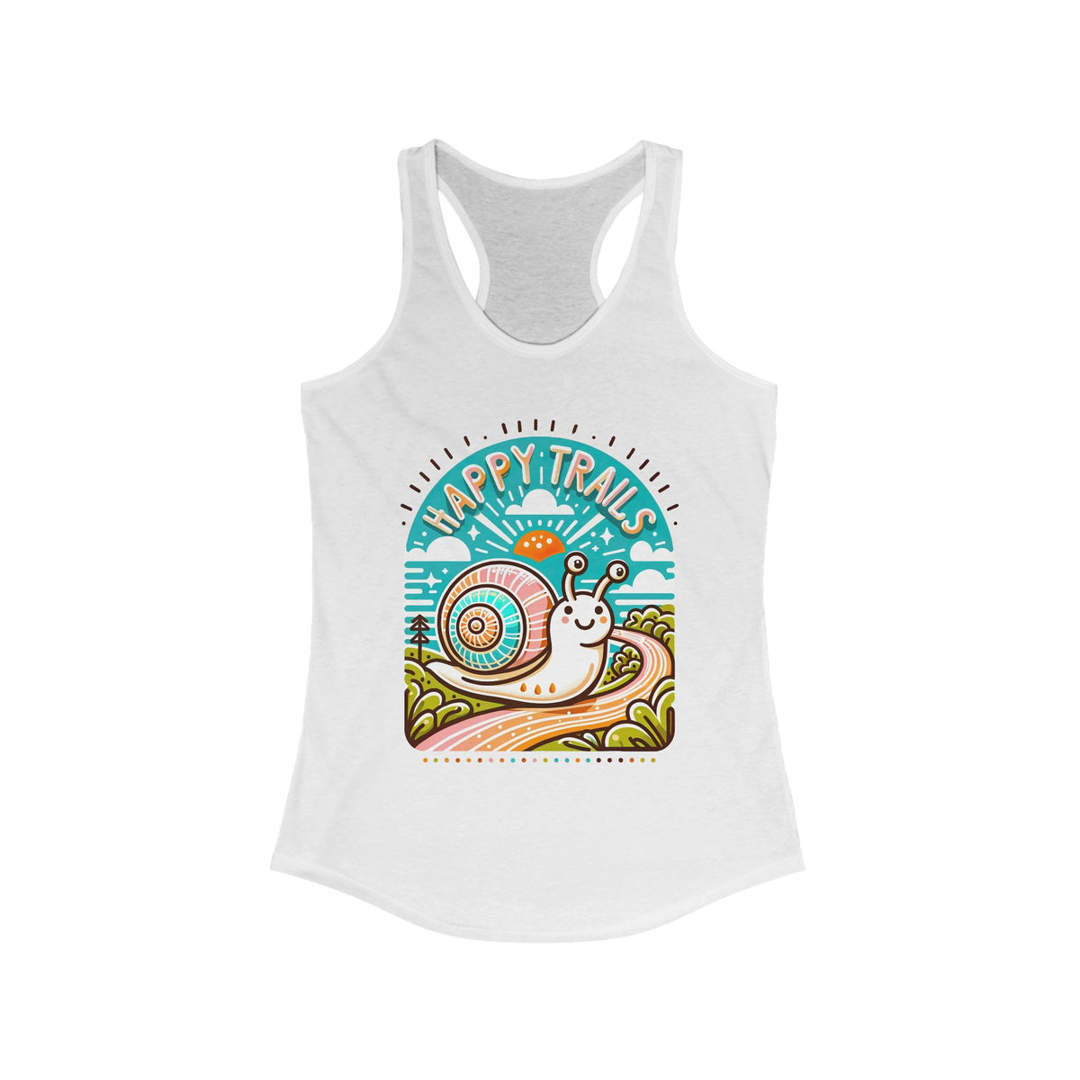 Happy Trails Funny Snail Hiking Shirt | Hiking Gift For Her | Back Print Shirt | Camping Shirt || Women's Ideal Racerback Tank