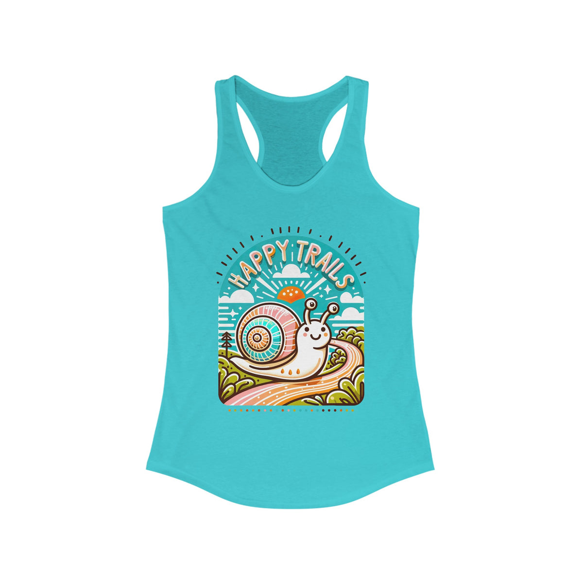 Happy Trails Funny Snail Hiking Shirt | Hiking Gift For Her | Back Print Shirt | Camping Shirt || Women's Ideal Racerback Tank