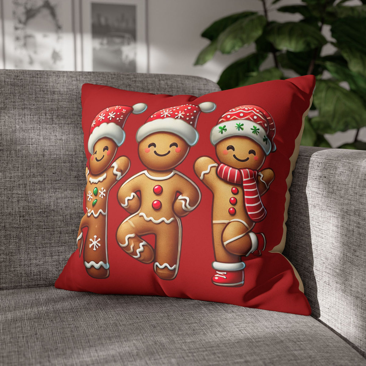 Dancing Gingerbread Cookies Christmas Pillowcase | Cute Gingerbread Man | Christmas Gift For Dancer | Faux Suede Square Pillowcase