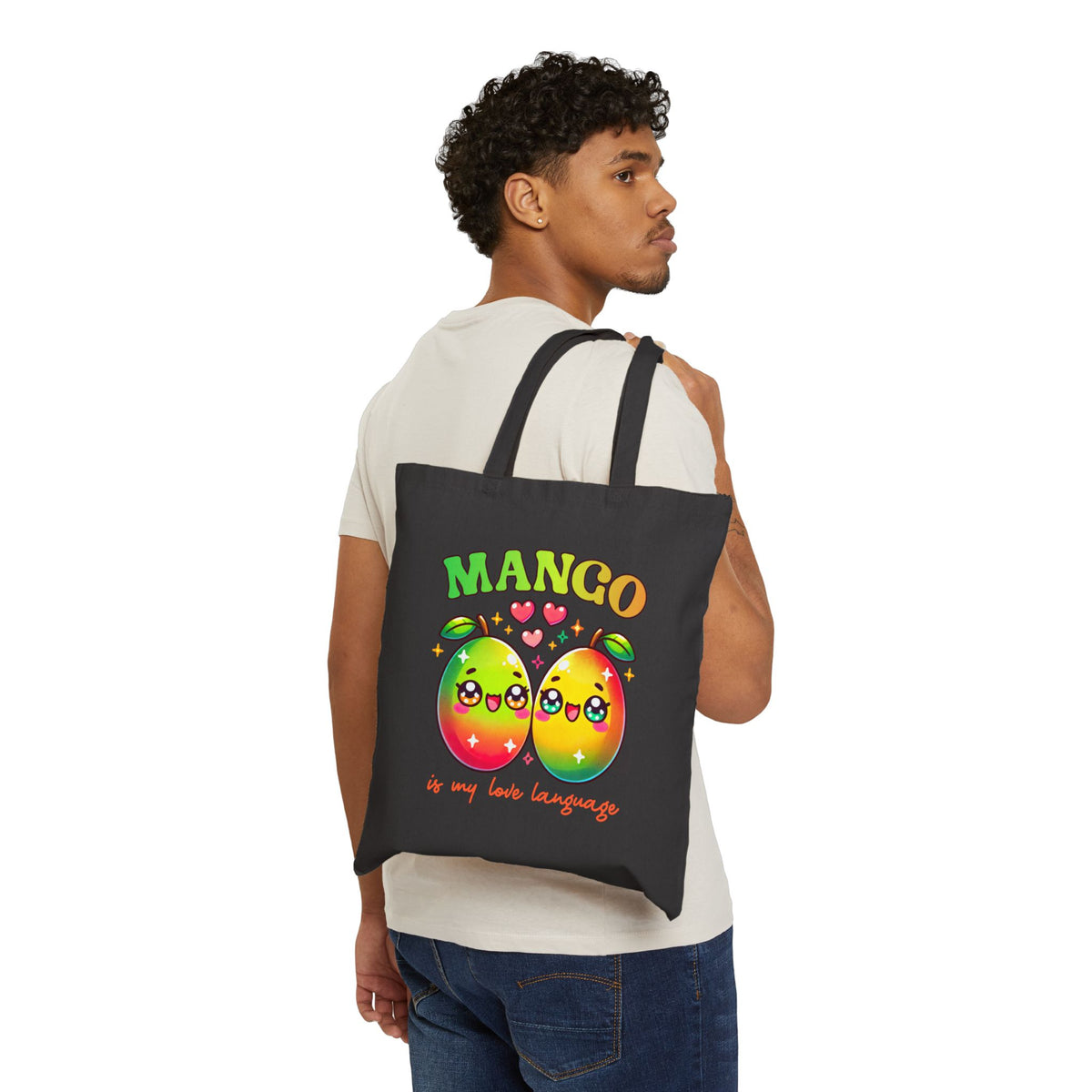 Mango Is My Love Language Kawaii Fruit Shirt | Cute Kawaii Valentine Shirt | Funny Mango Gift | Cotton Canvas Tote Bag