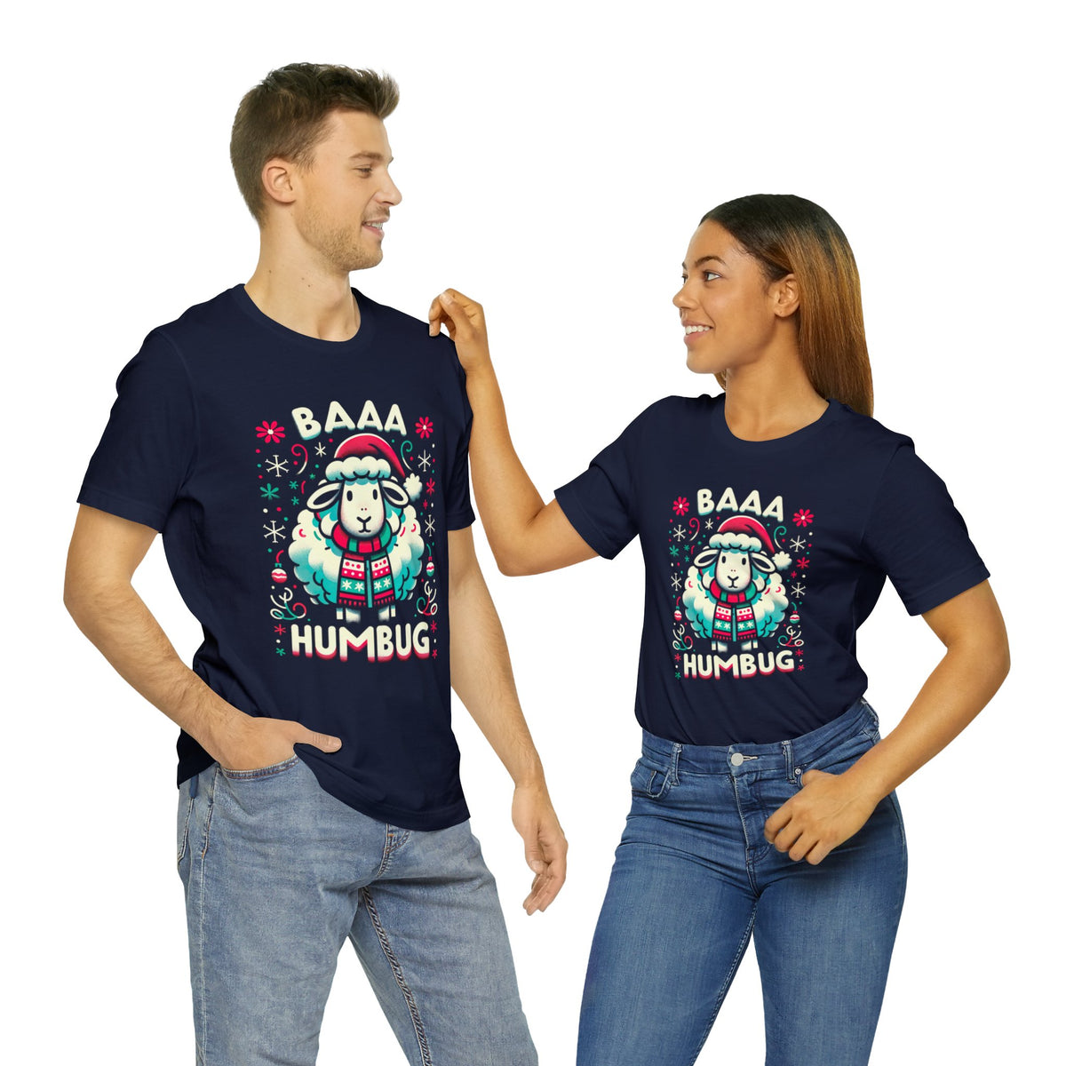 Baaa Humbug Cute Sheep Christmas Shirt | Funny Bah Humbug Christmas Gift | Unisex Jersey T-shirt
