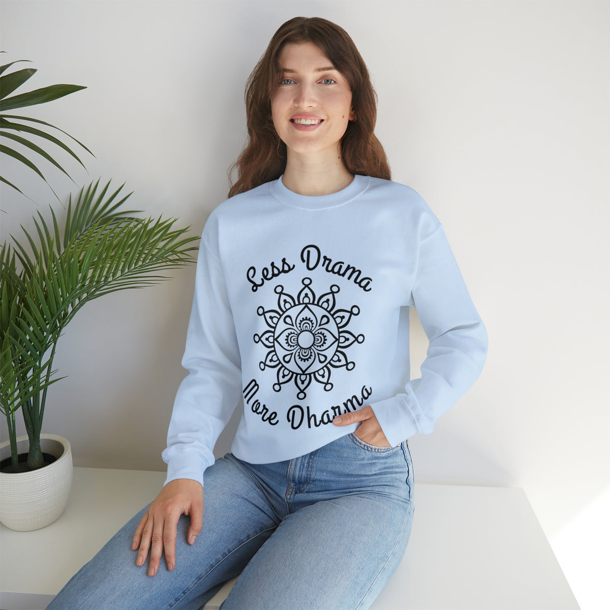 Less Drama More Dharma Funny Yoga Shirt | Yoga Lover Meditation Gift | Unisex Crewneck Sweatshirt